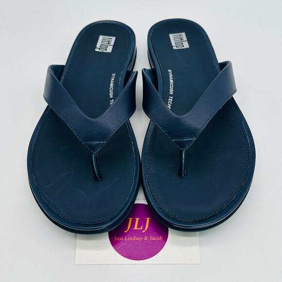 FitFlop Women's Gracie Leather Thong Flip Flop Sandals Midnight Navy Size 5 - Picture 4 of 12